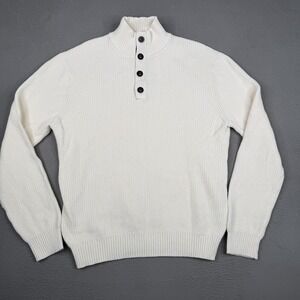 Collars & Co. Sweater Mens Big 3XL White Mock Neck Henley Cotton Waffle Knit